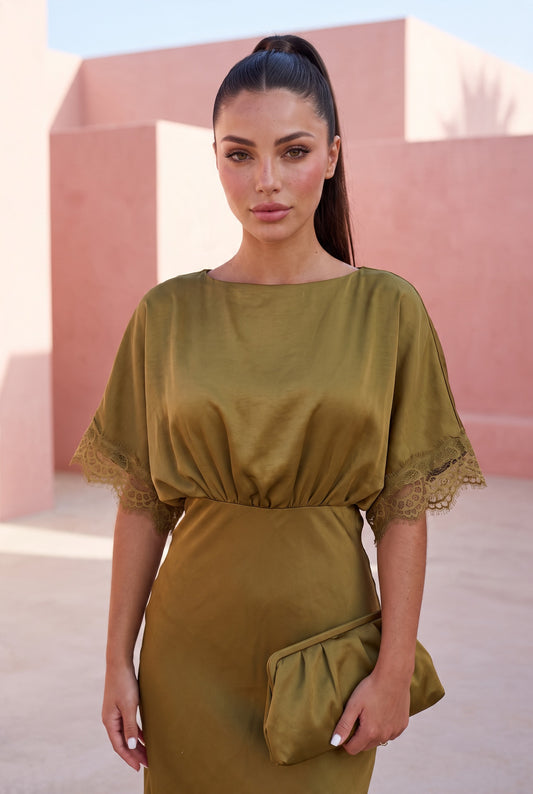 Olive Satin Dress