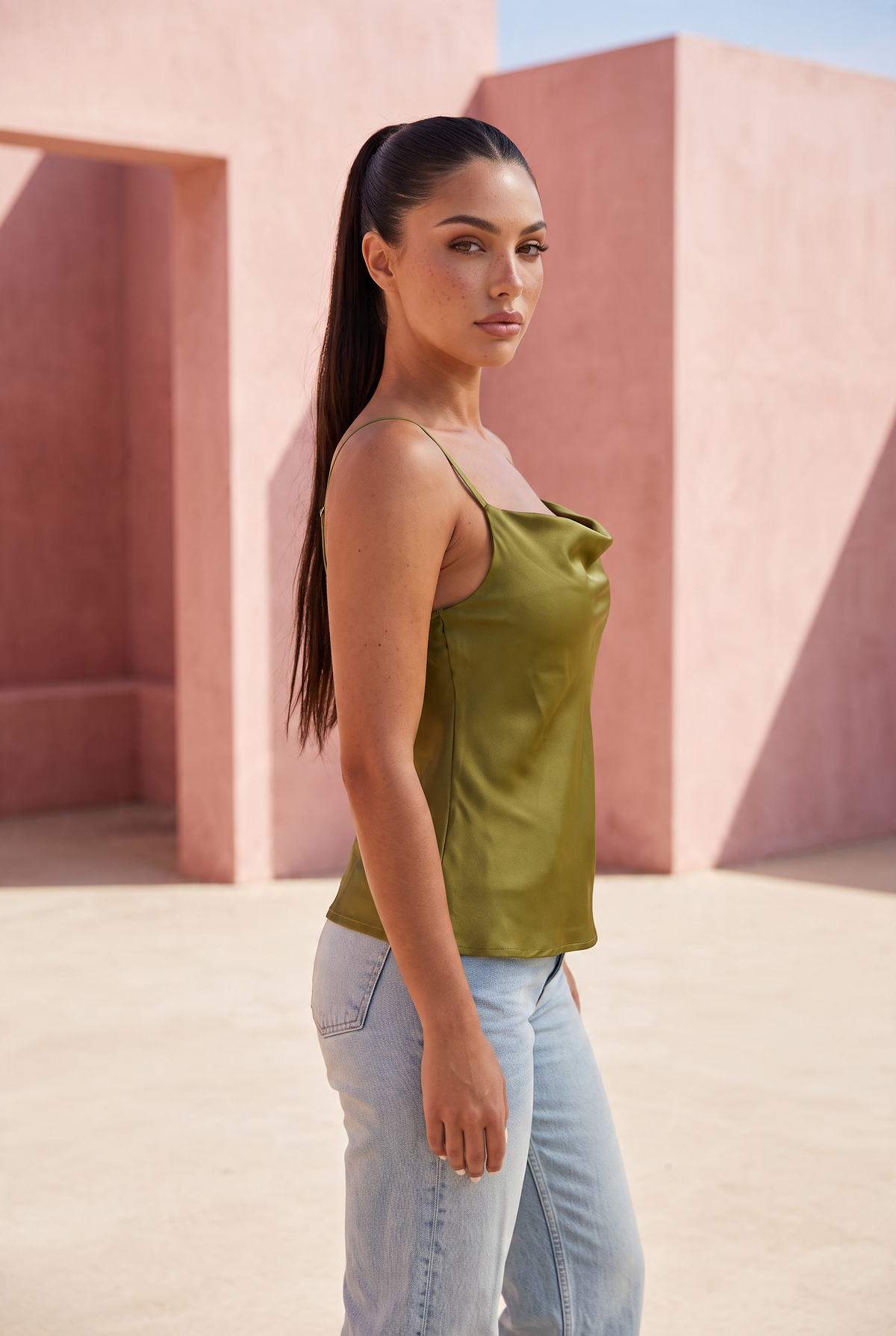 Olive Satin Cami