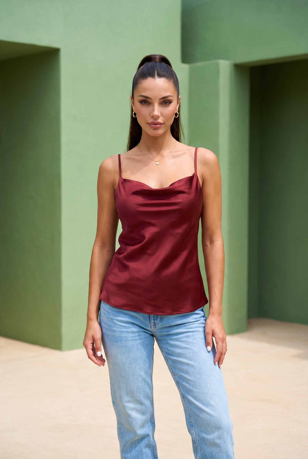 Wine Satin Cami