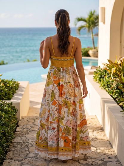 Yellow Travel Print Maxi