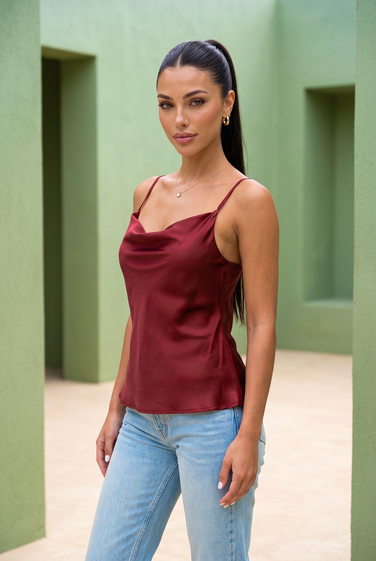 Wine Satin Cami