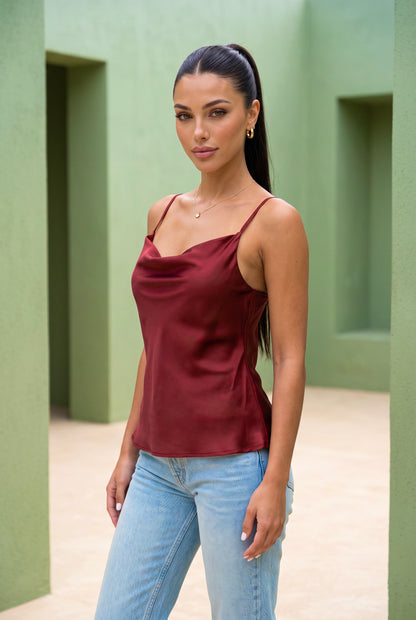Wine Satin Cami