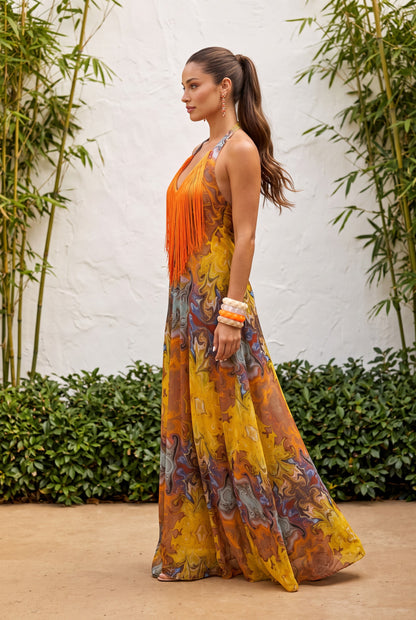 Ambar Fringe Halter Dress