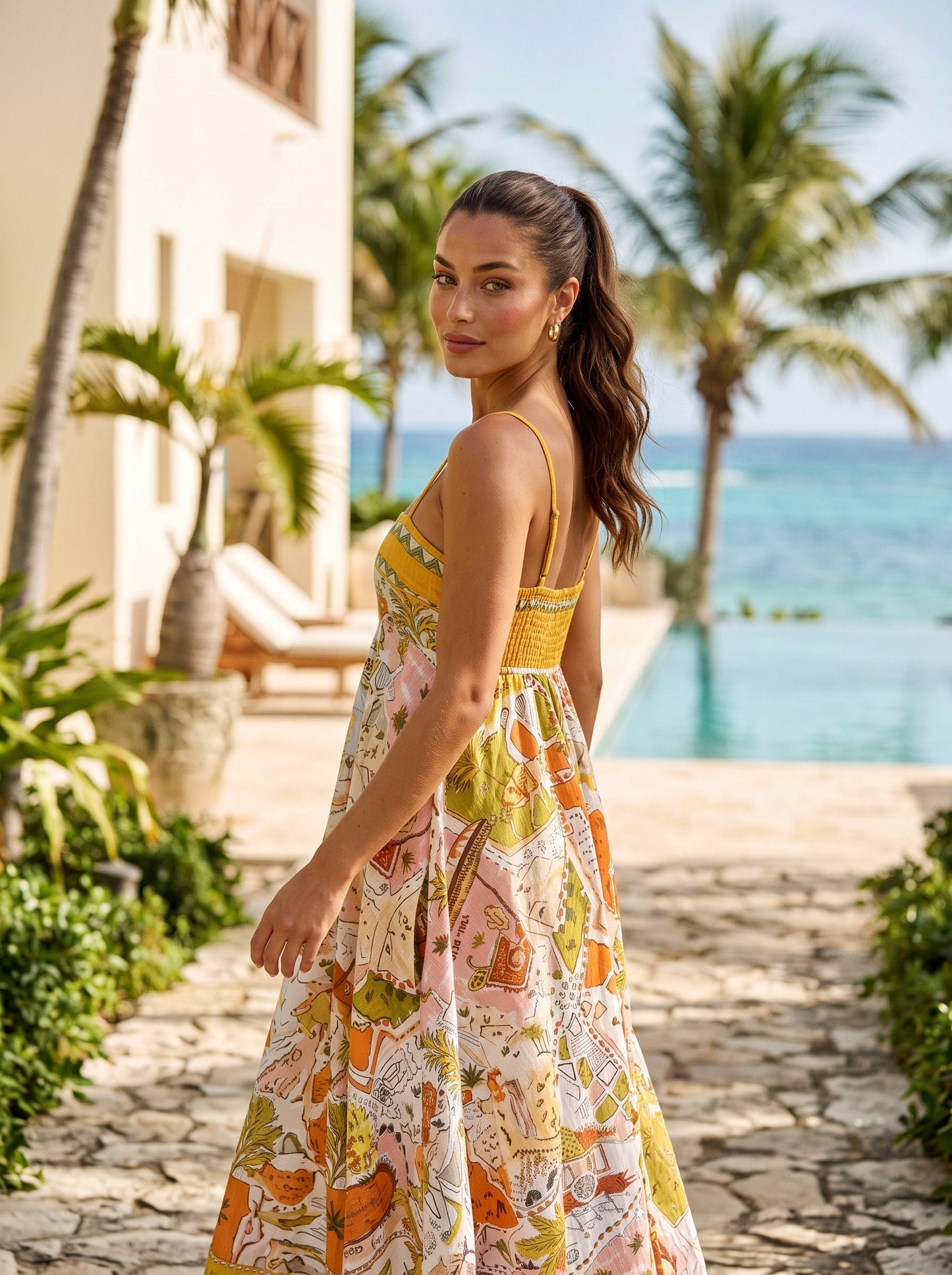 Yellow Travel Print Maxi
