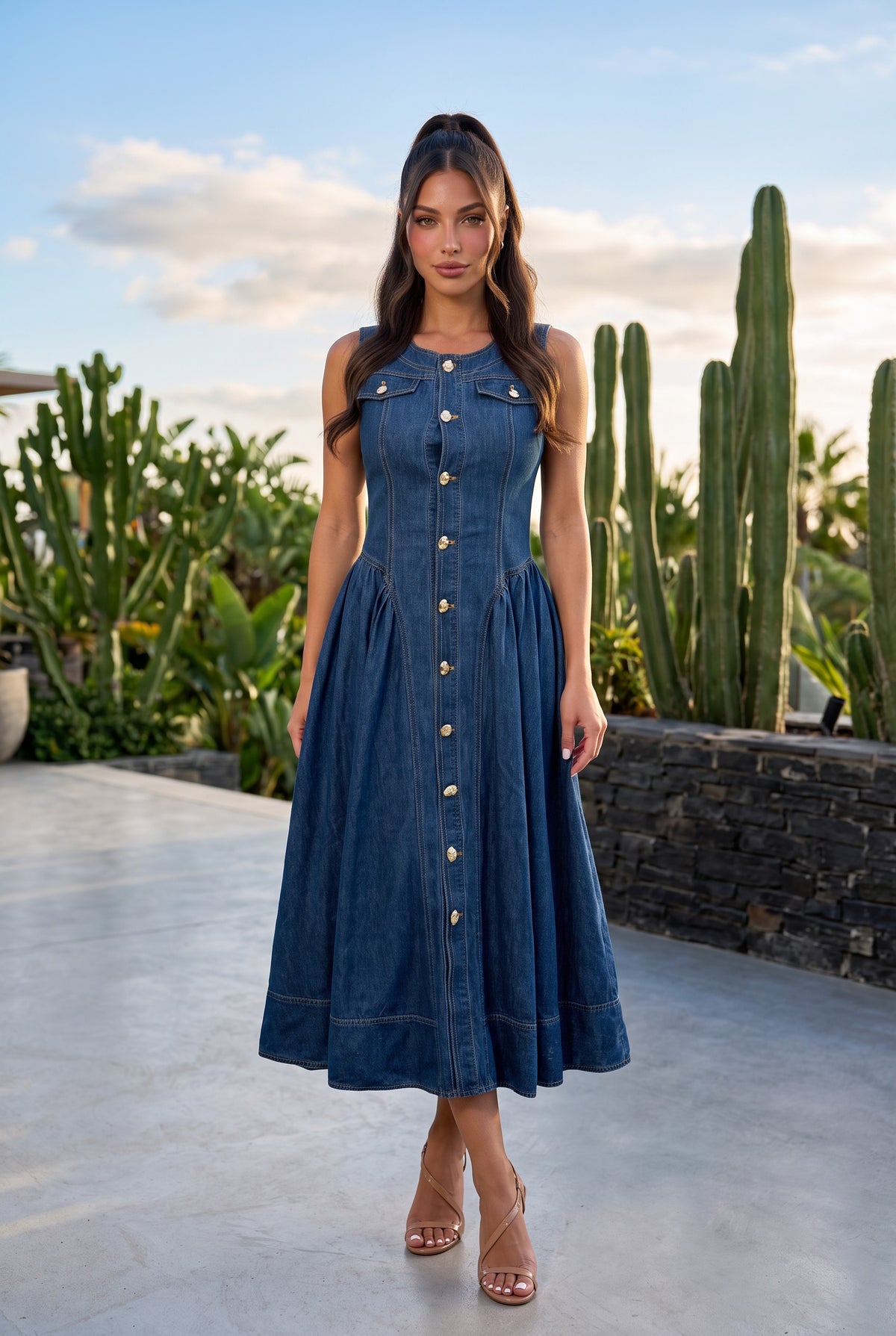Basque Denim Dress