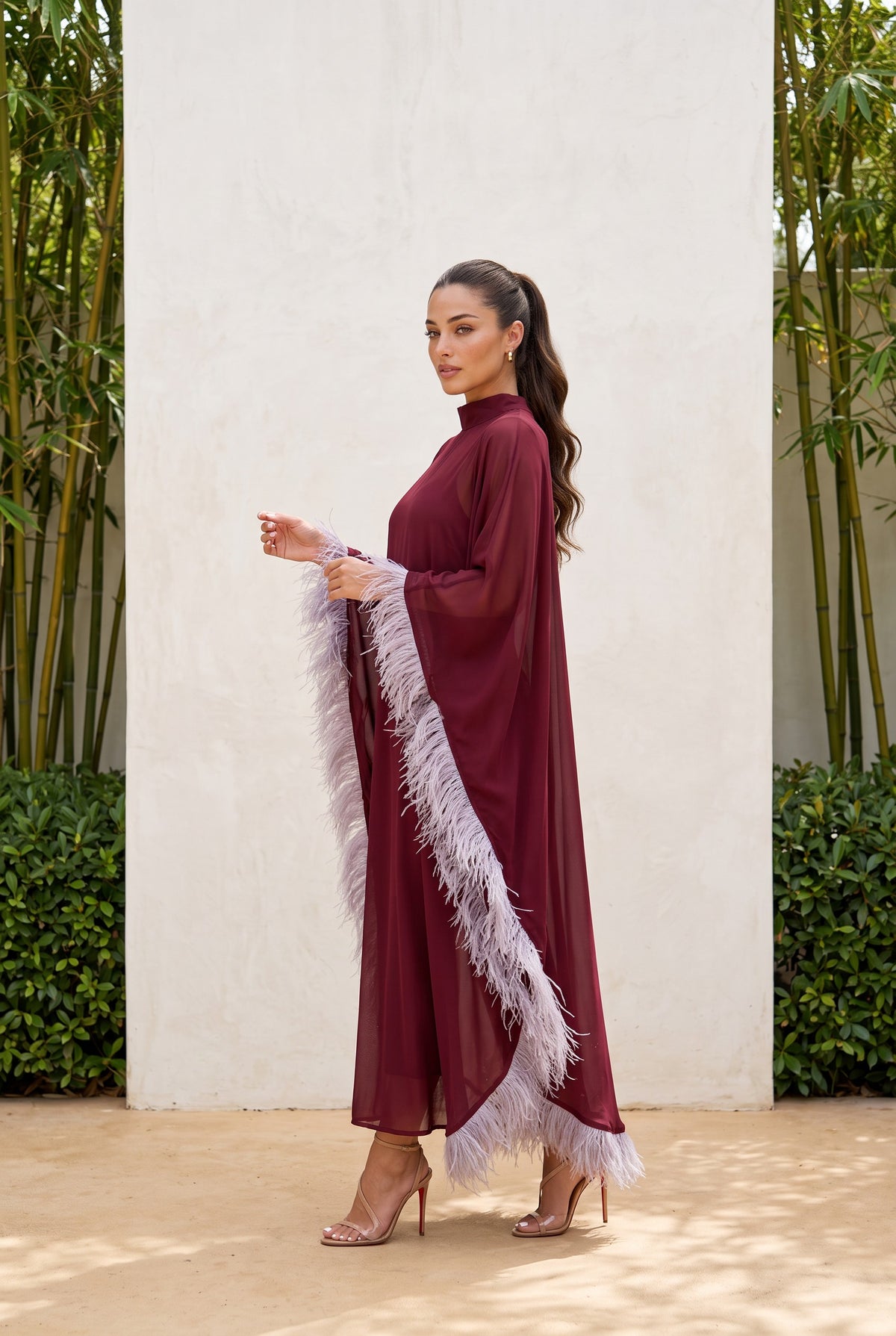 Wine Feathers Caftan
