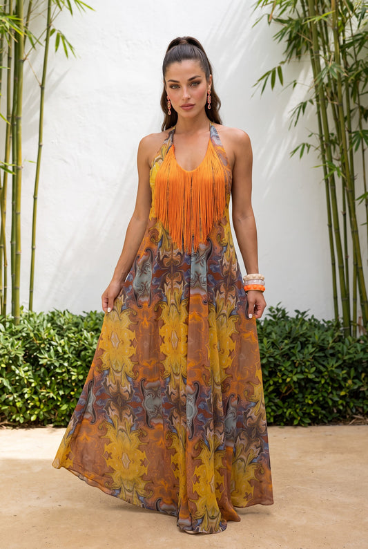 Ambar Fringe Halter Dress