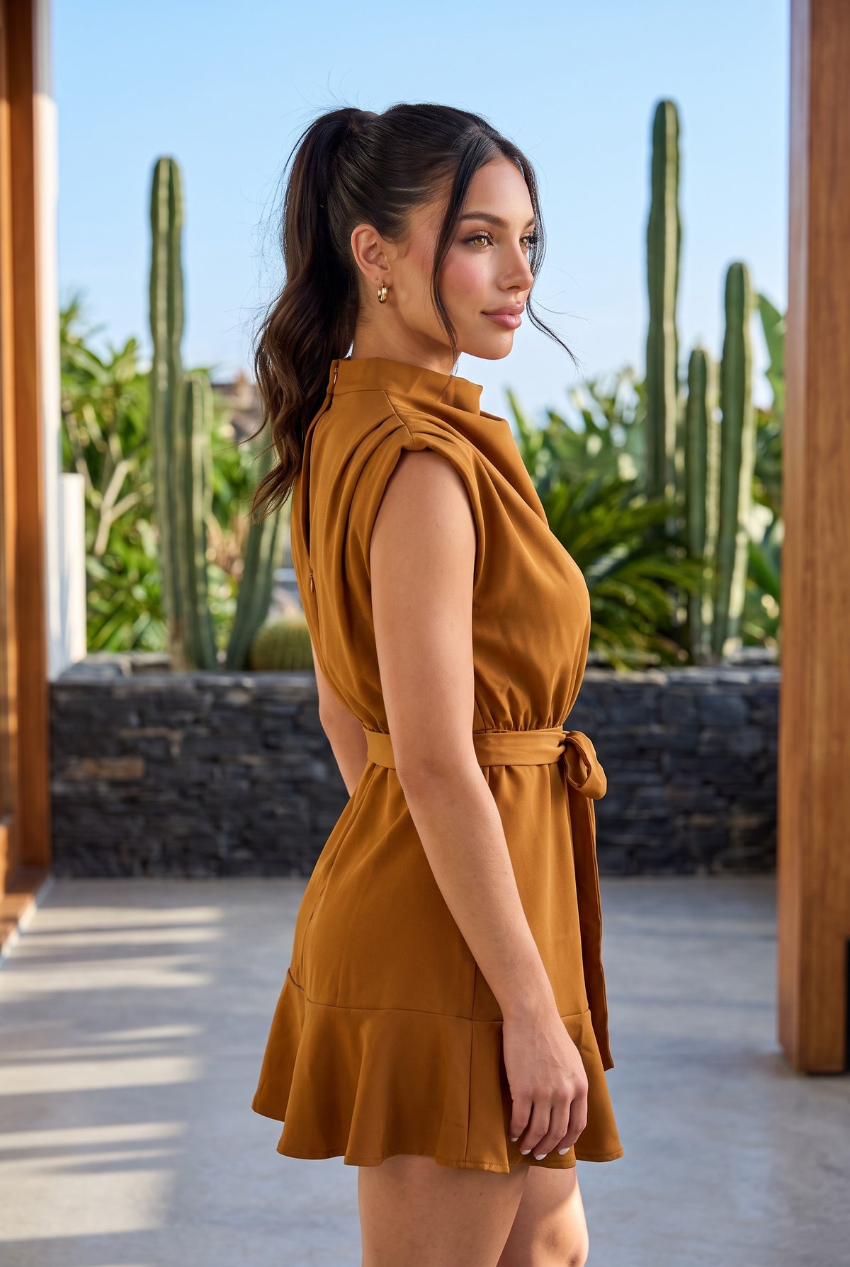 Funnel Neck Dress (Caramel)