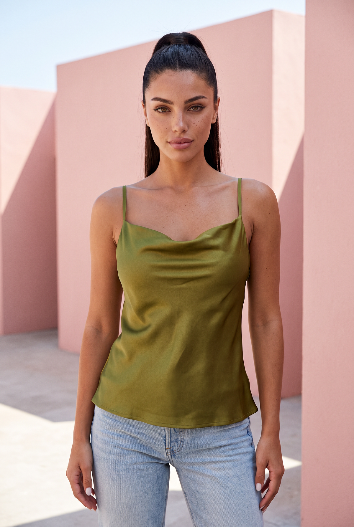 Olive Satin Cami