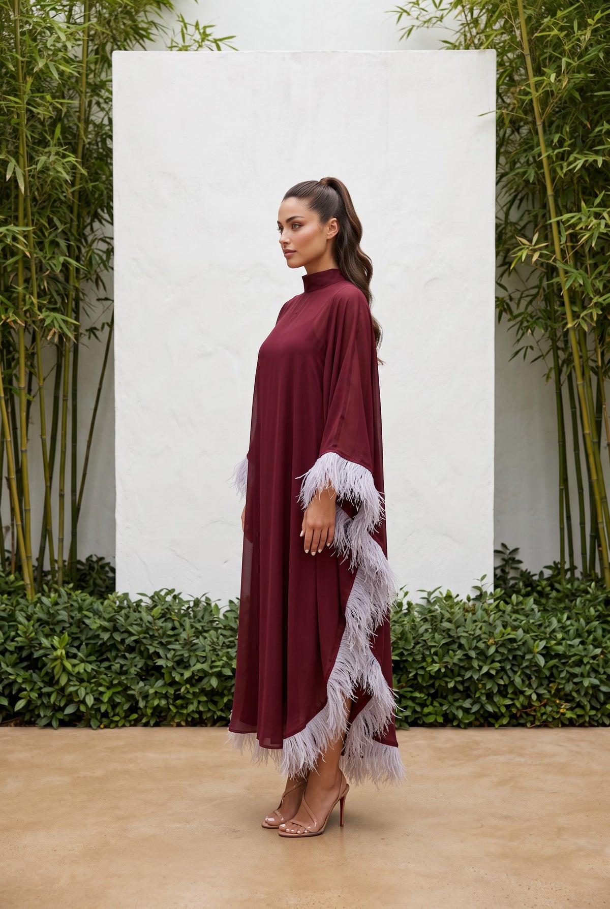 Wine Feathers Caftan