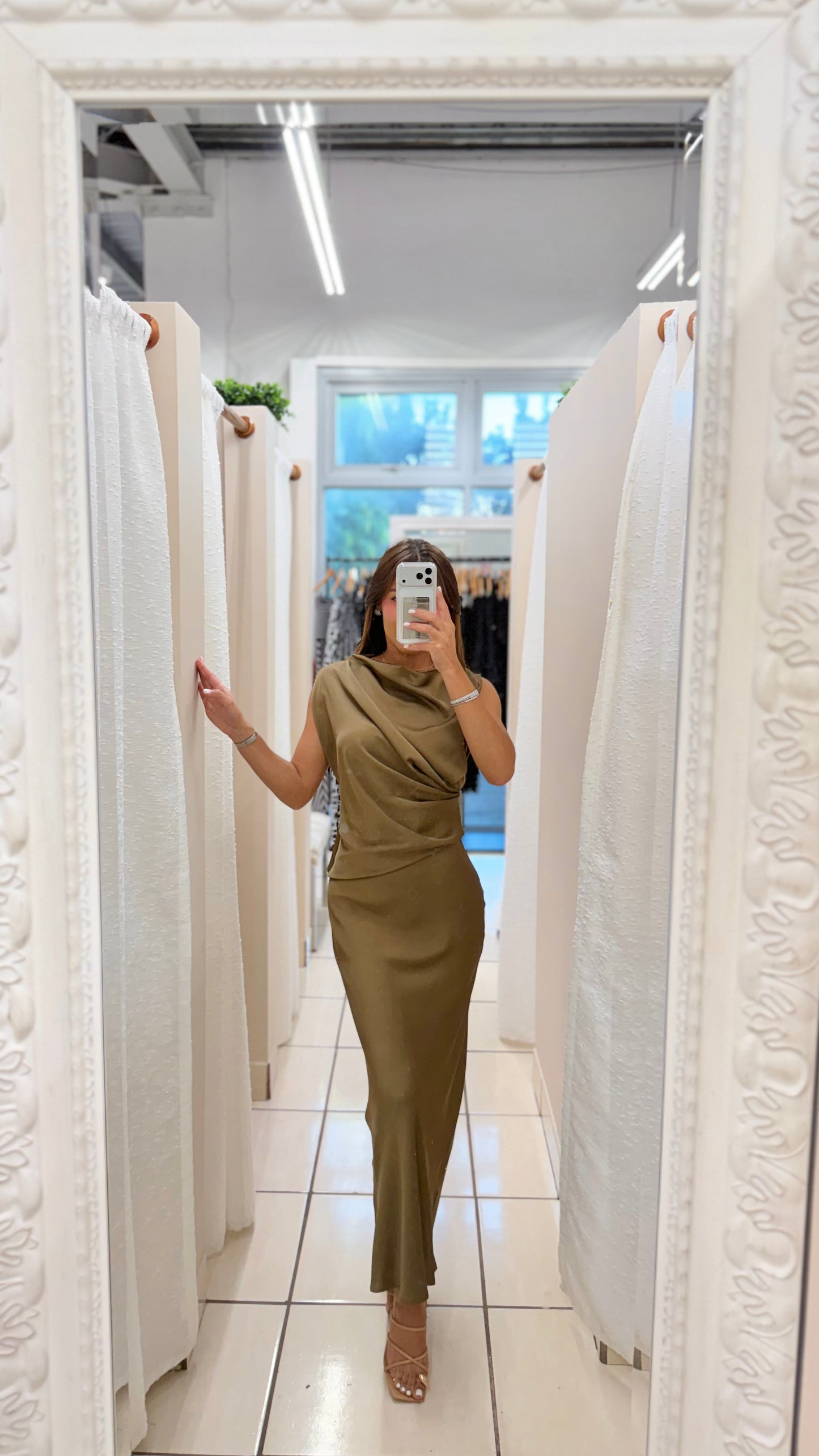 Olive Draped Dress