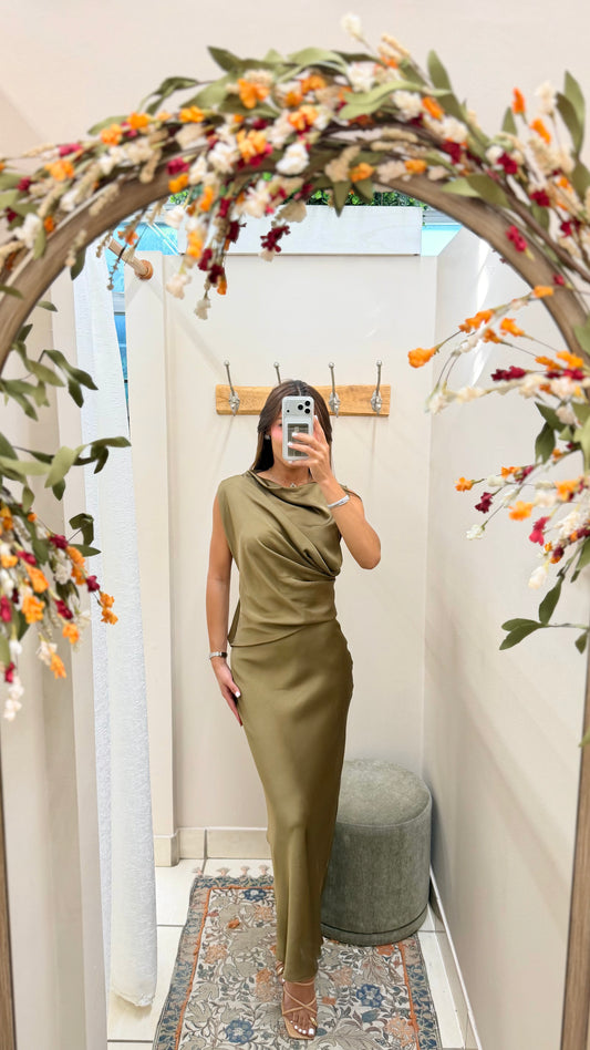 Olive Draped Dress