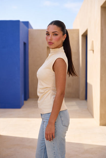 Cream Mock-Neck Top