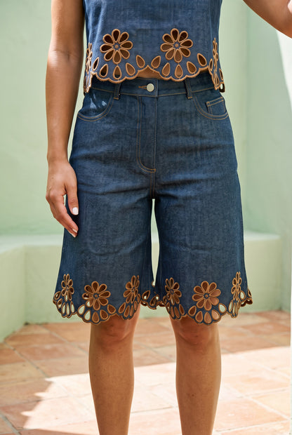 Denim Eyelet Bermuda Set