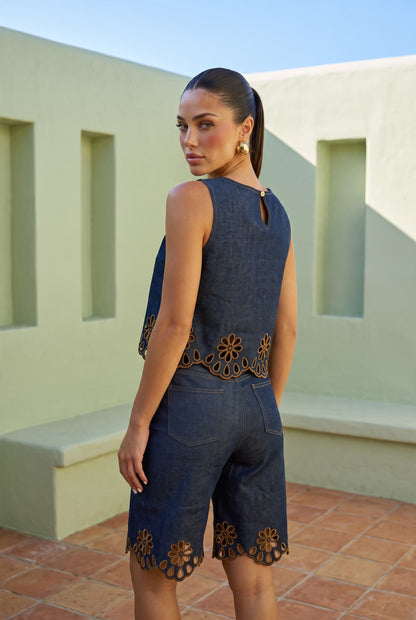 Denim Eyelet Bermuda Set