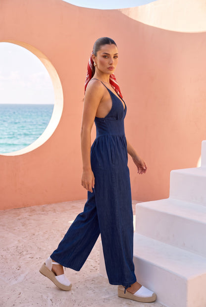 Denim Drawstring Jumpsuit