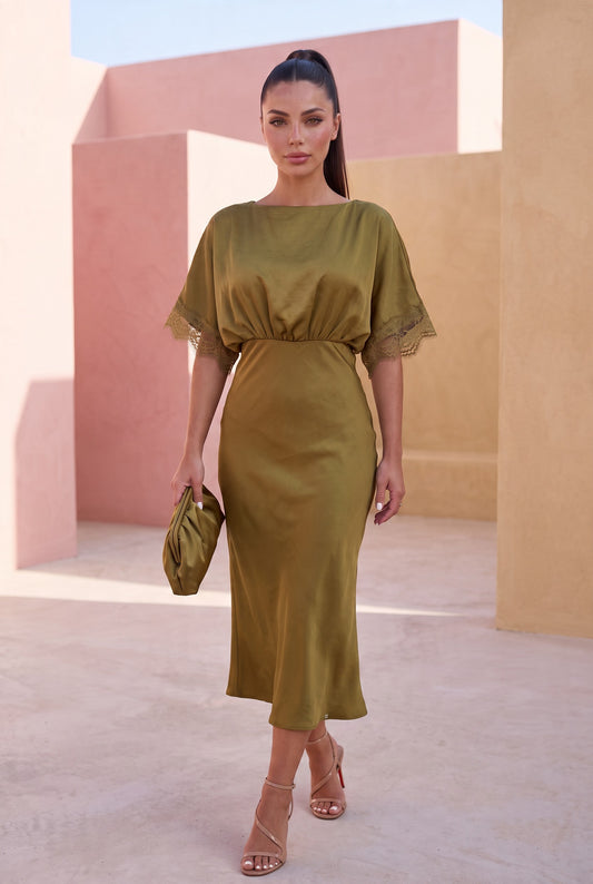 Olive Satin Dress