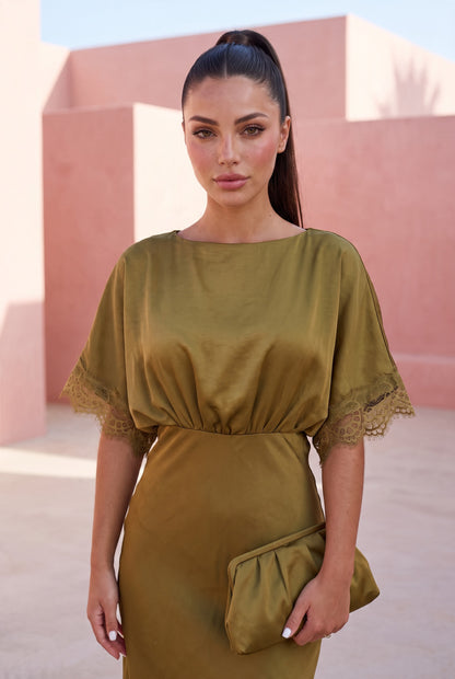 Olive Satin Dress