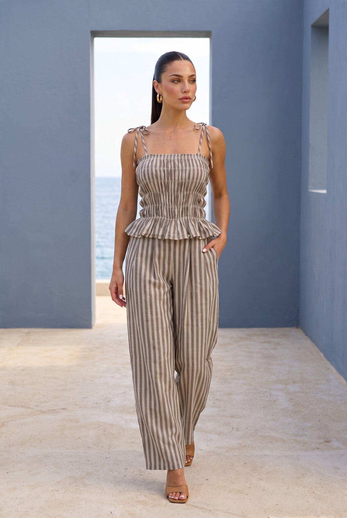Striped Smocked Jumpsuit