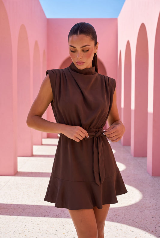Chocolate Ruffle Mini Dress