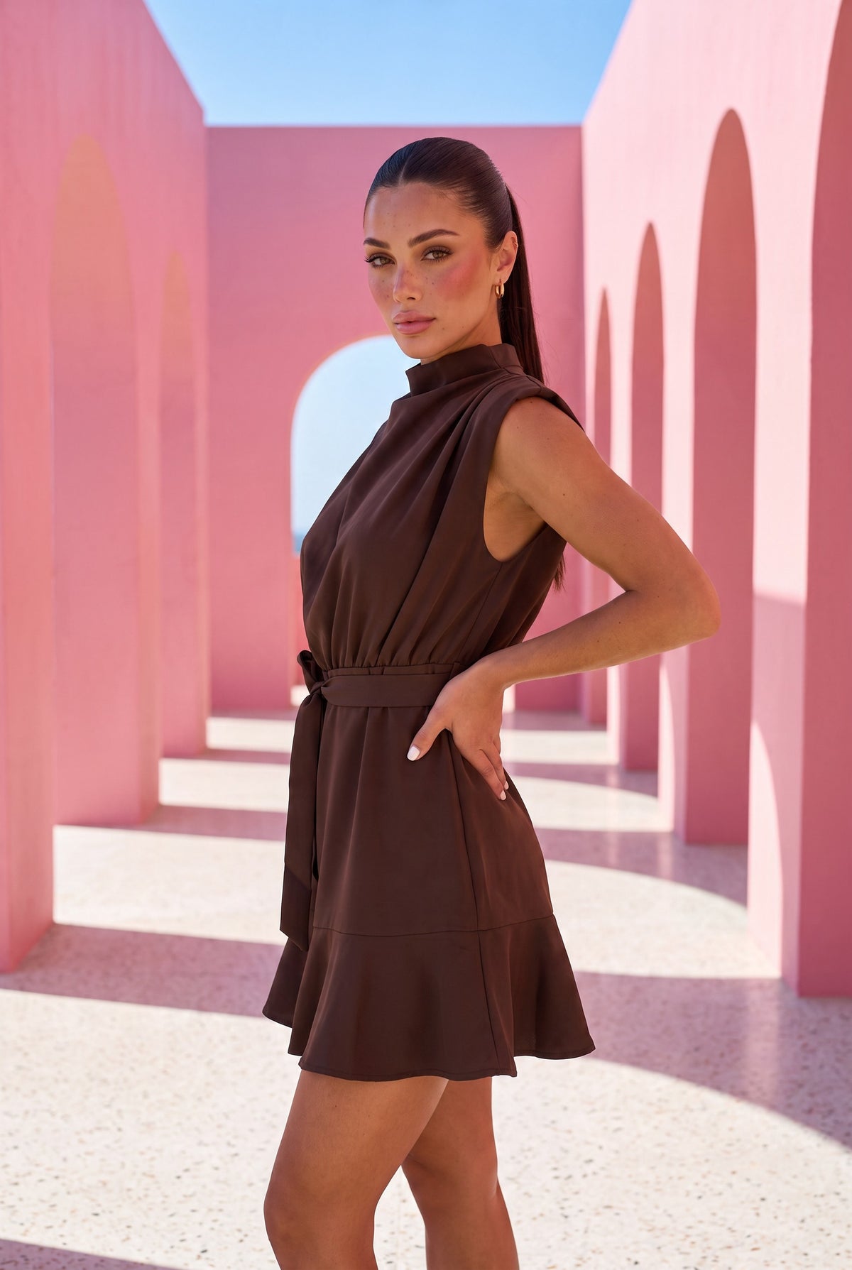 Chocolate Ruffle Mini Dress