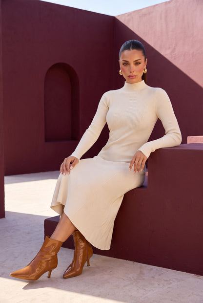 Ivory Rib Knit Midi Dress