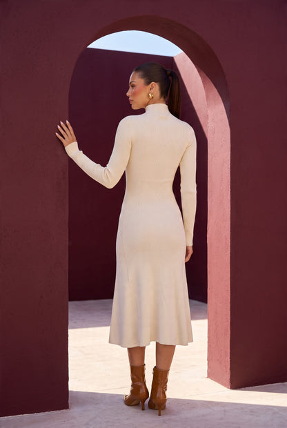 Ivory Rib Knit Midi Dress
