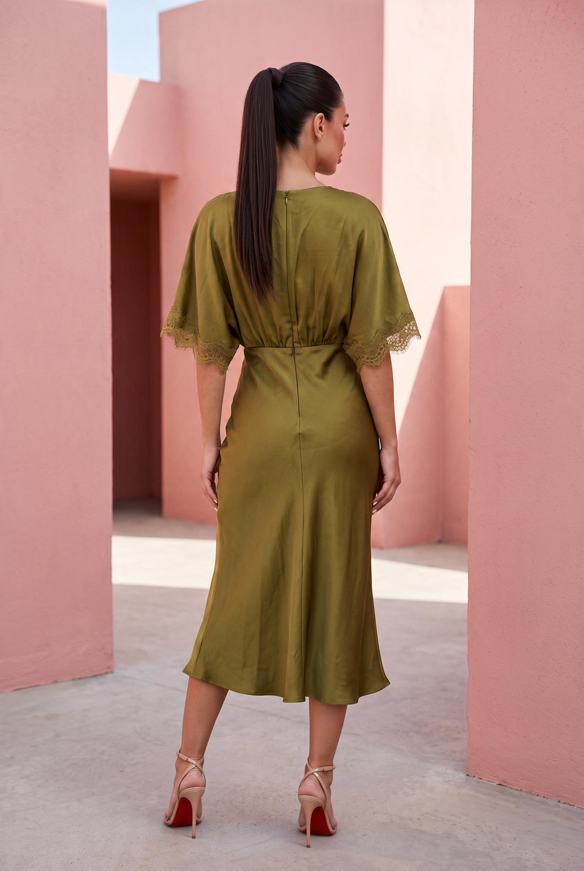 Olive Satin Dress