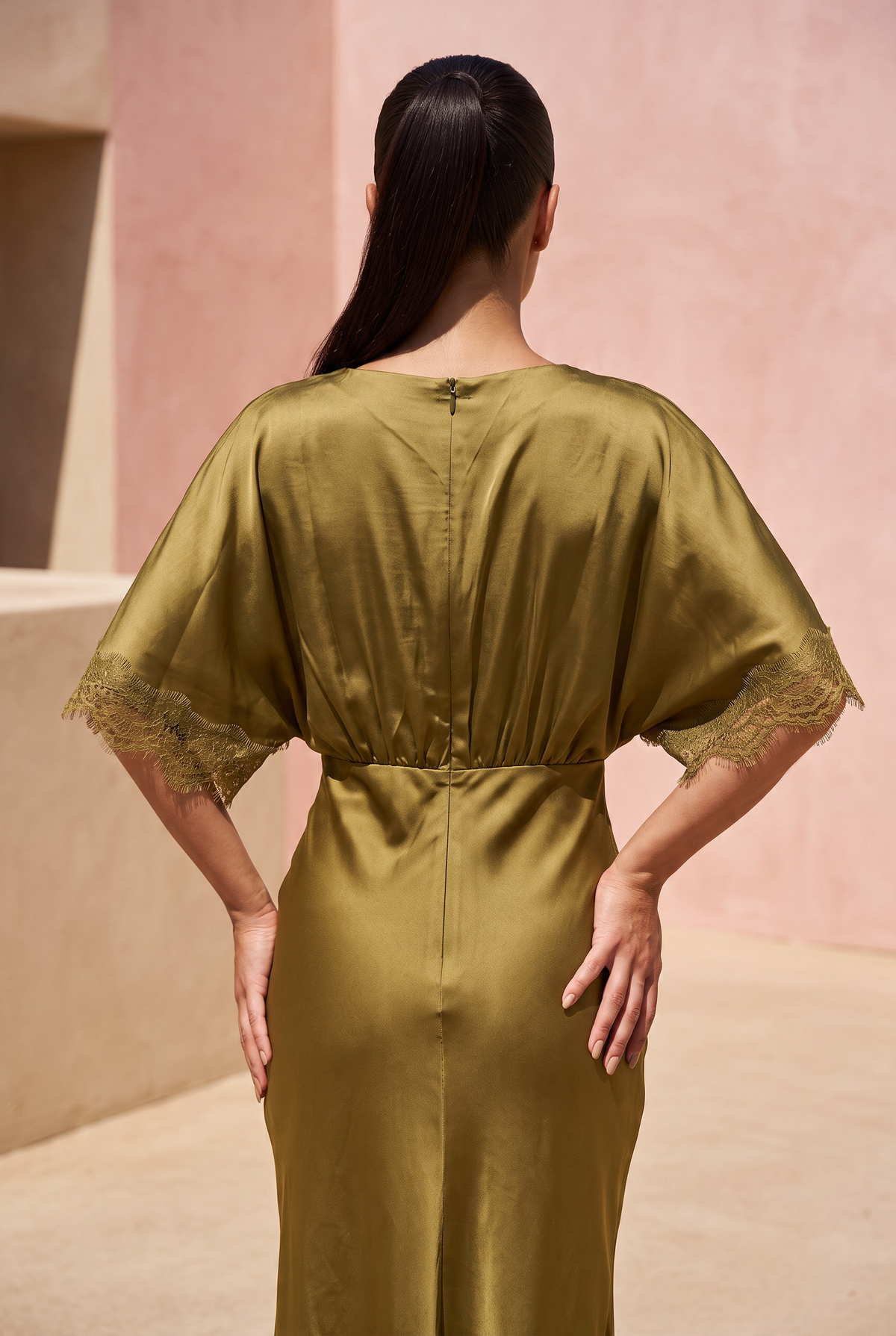 Olive Satin Dress