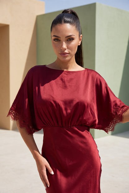Wine Satin Dress