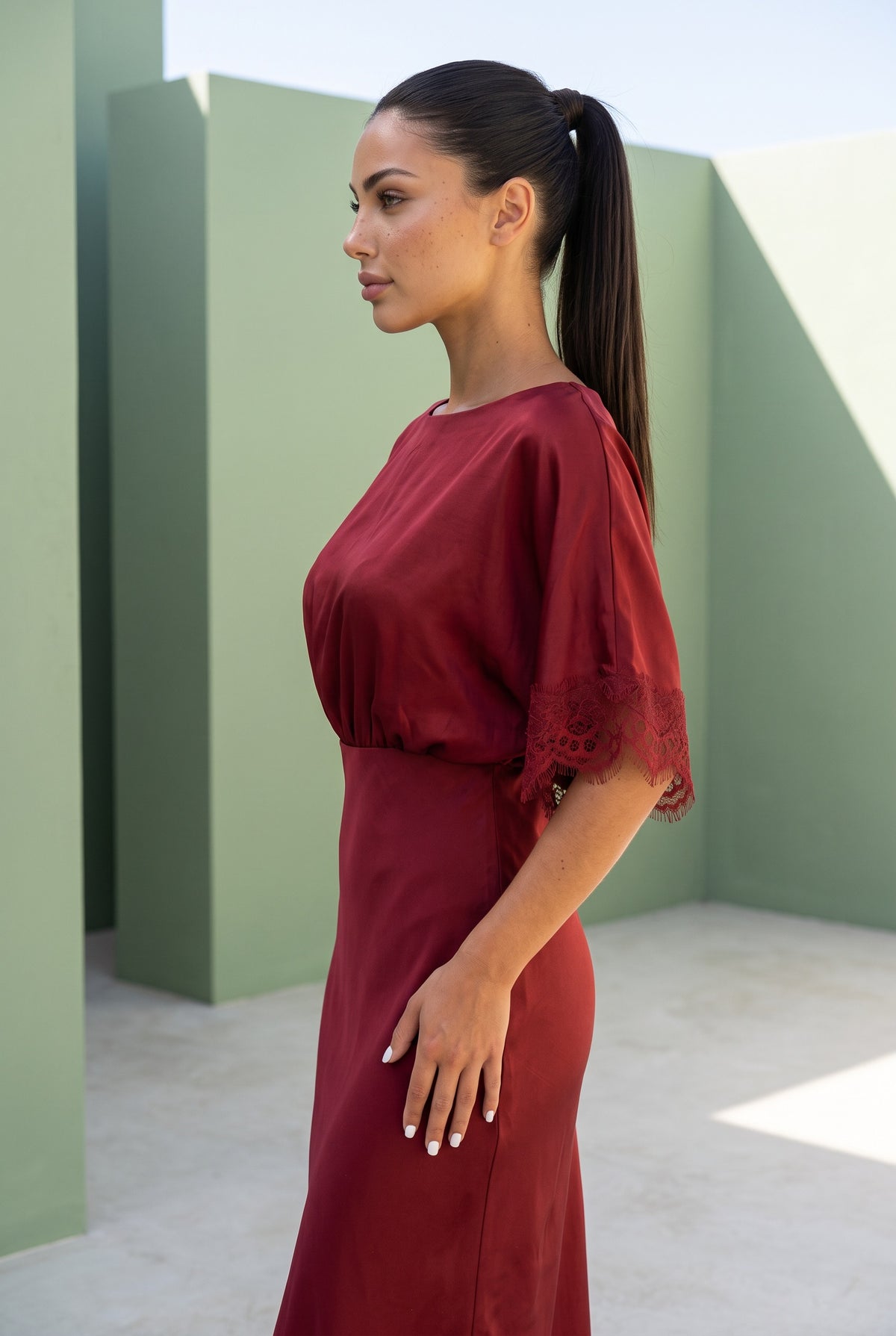Wine Satin Dress
