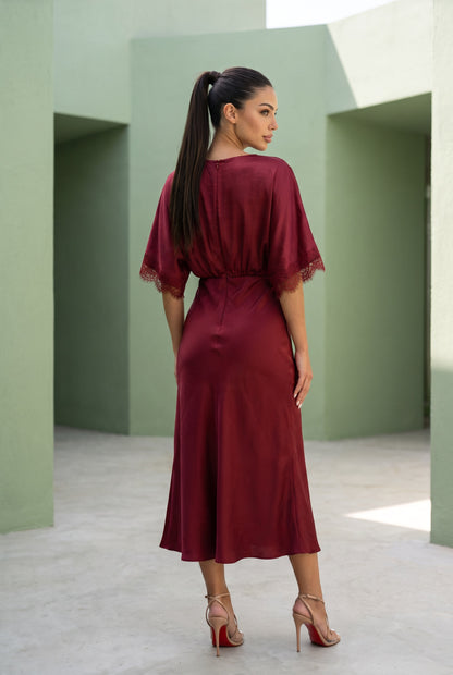 Wine Satin Dress