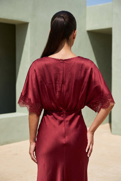 Wine Satin Dress