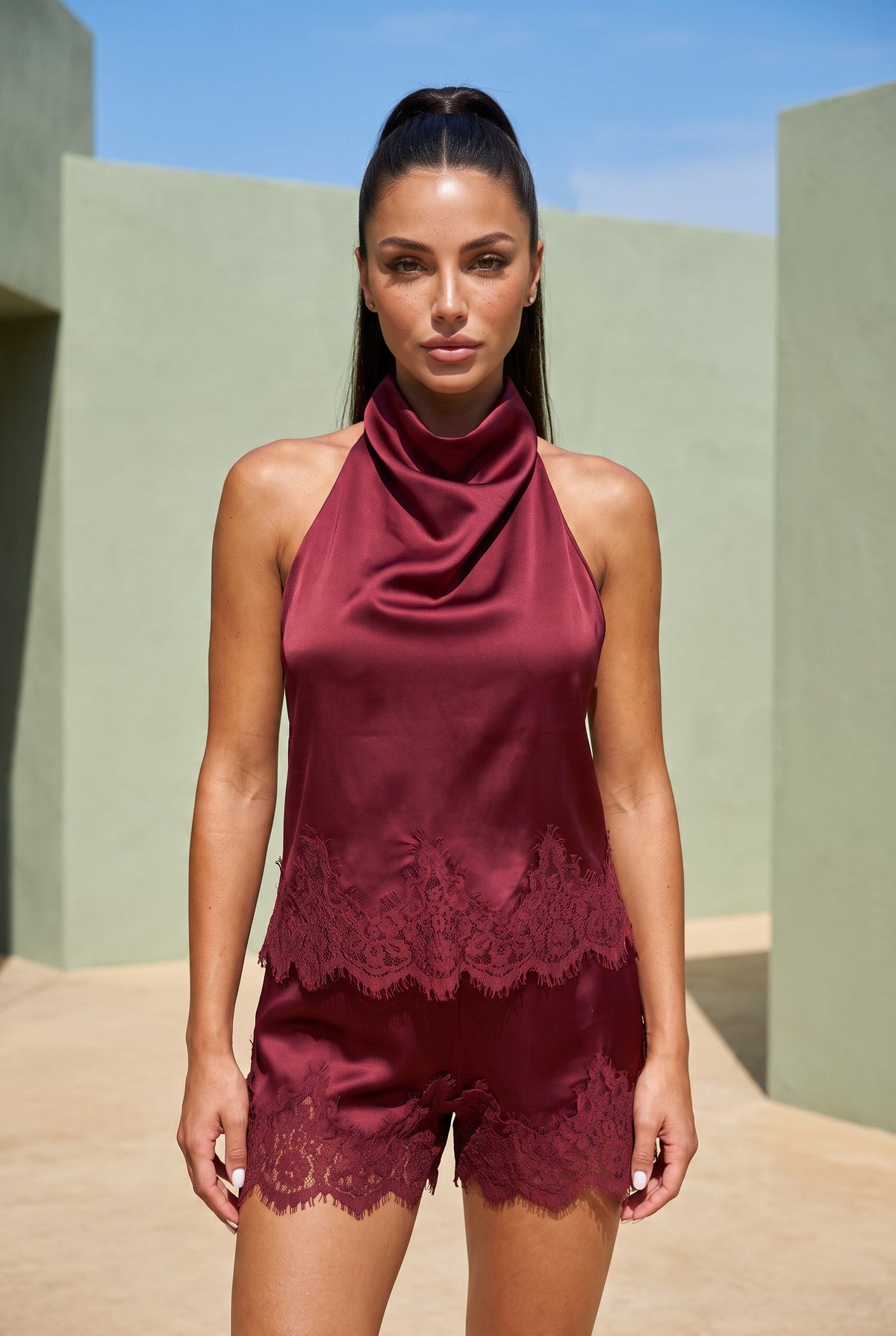 Wine Satin Set